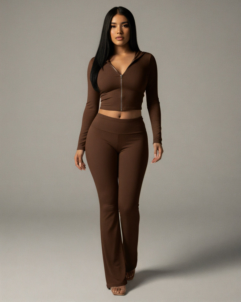 RAINY Zip-Up Hoodie and Flare Pants Set