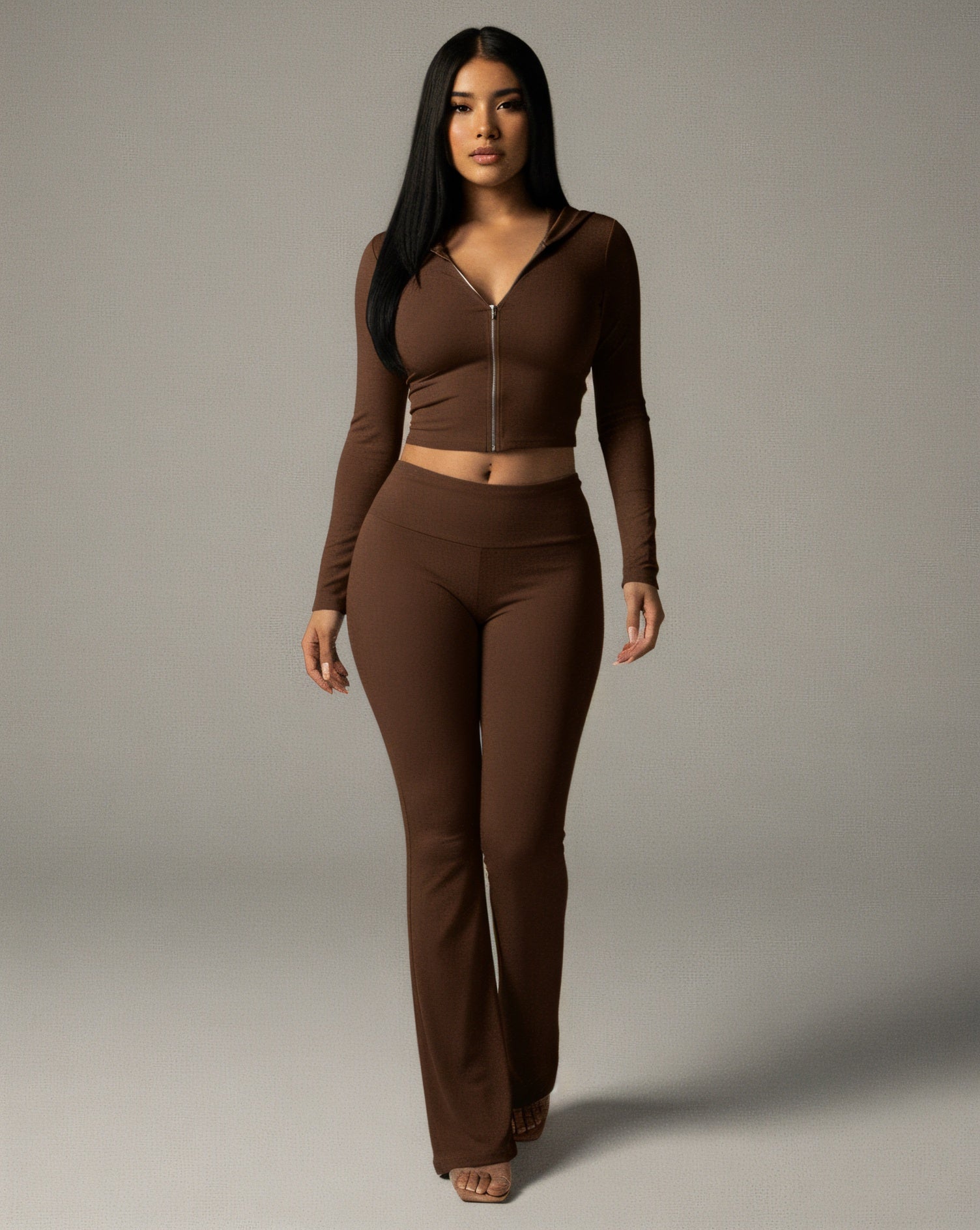 RAINY Zip-Up Hoodie and Flare Pants Set