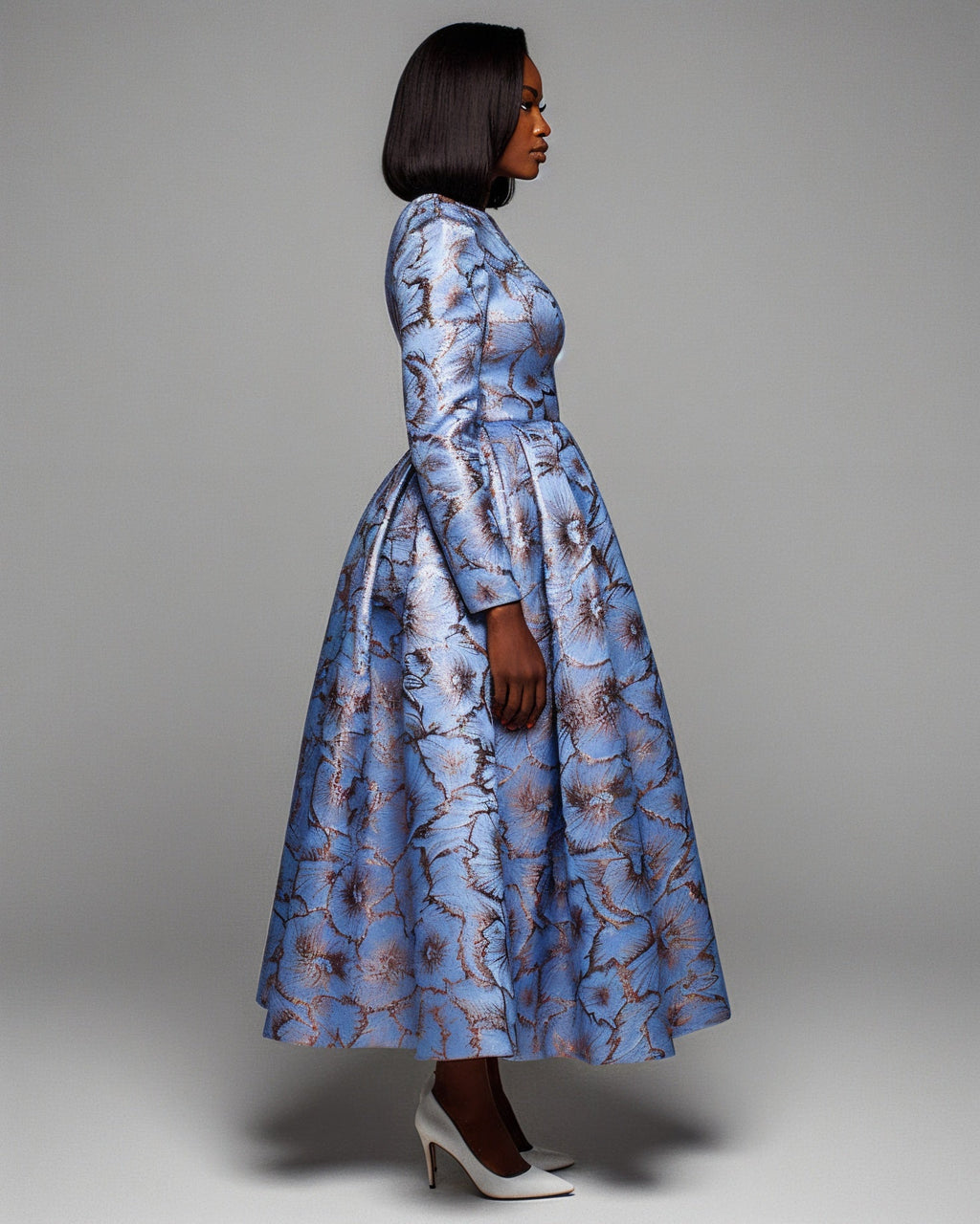 MINNA Long Sleeve Pleated Midi Dress