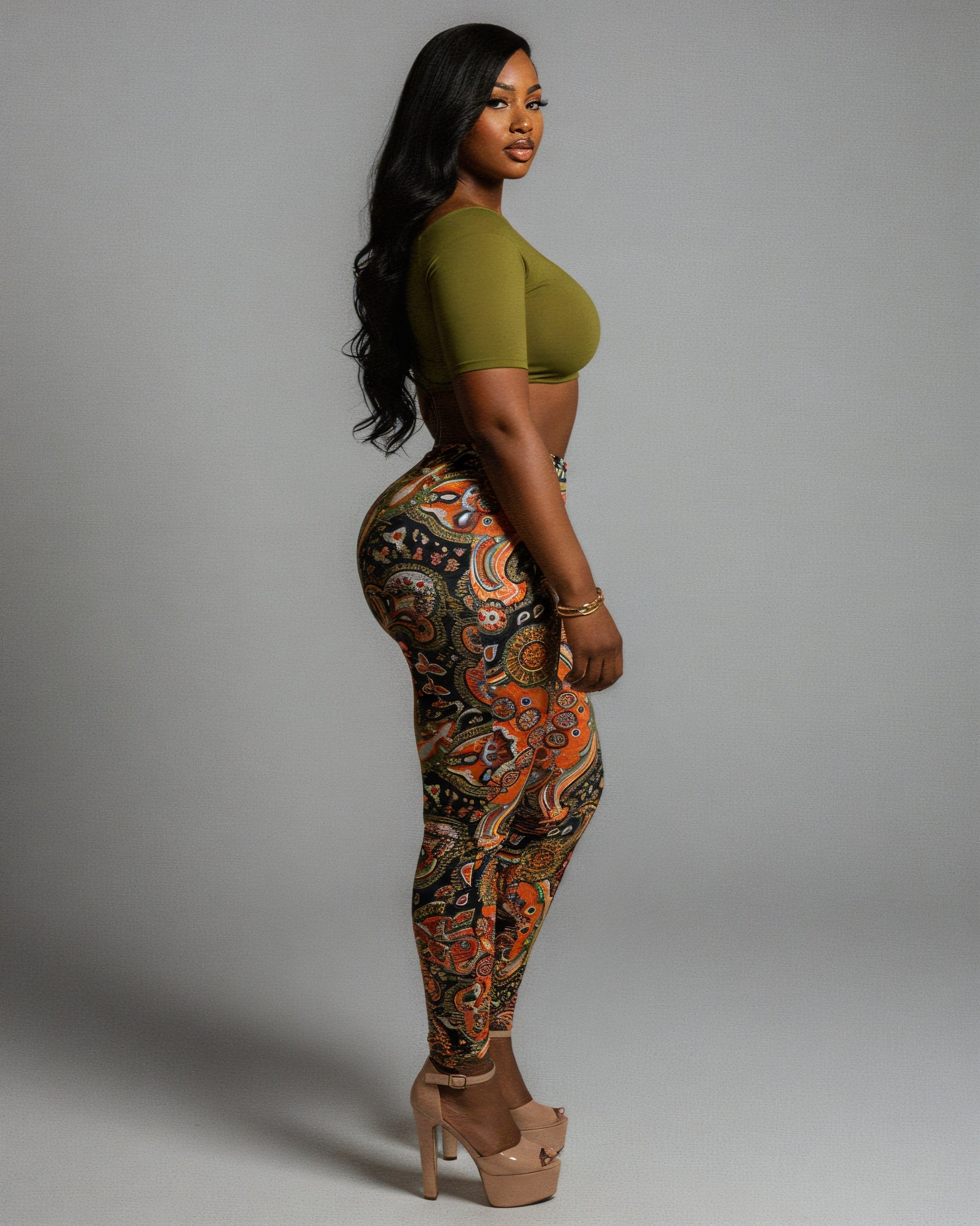 NICAMAE Crop Top & Abstract Printed Leggings Set