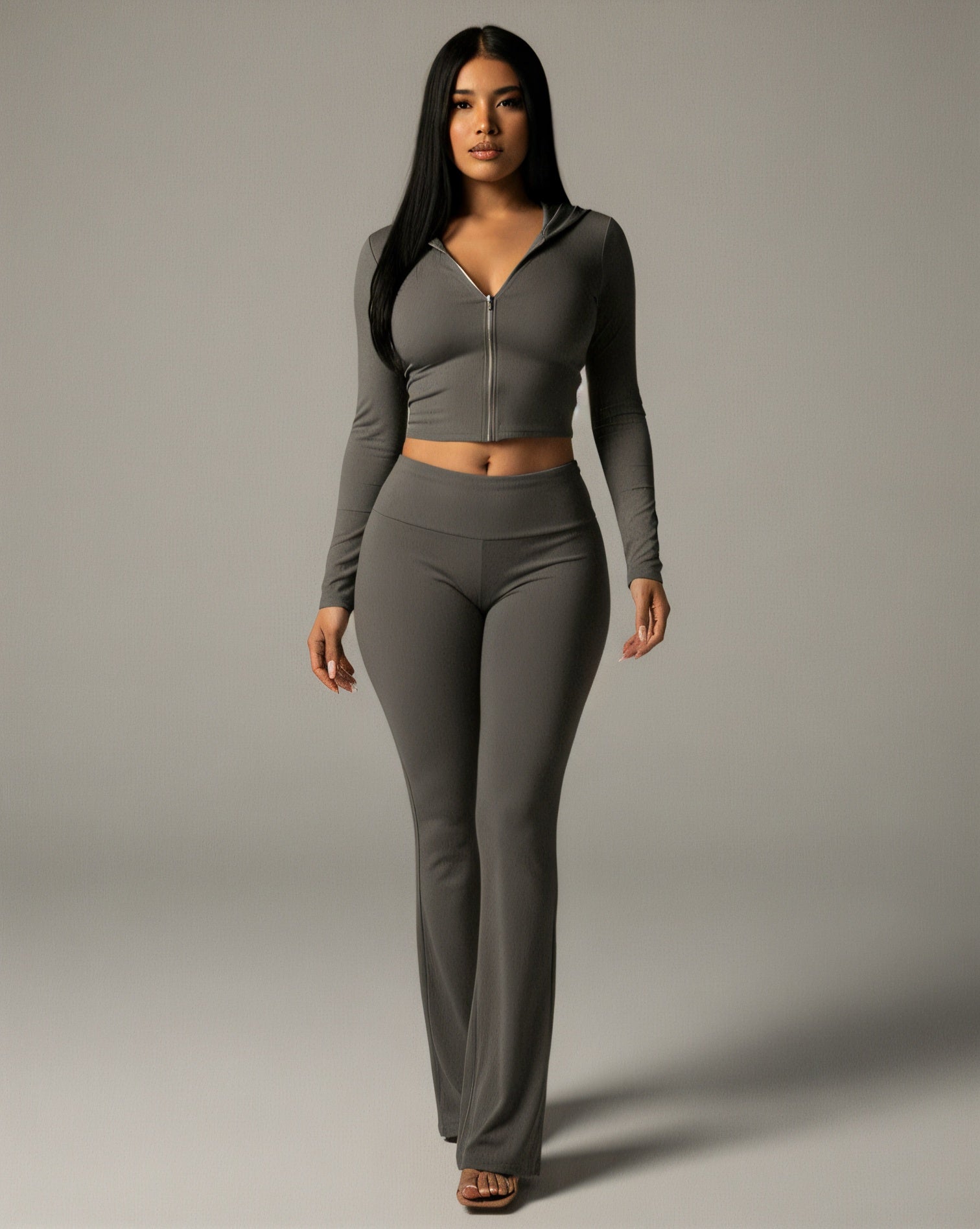 RAINY Zip-Up Hoodie and Flare Pants Set