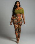 NICAMAE Crop Top & Abstract Printed Leggings Set