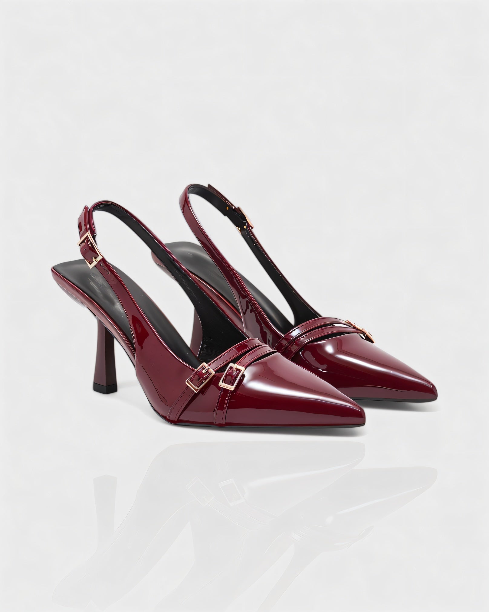VALEN Patent Buckle Slingback Heels