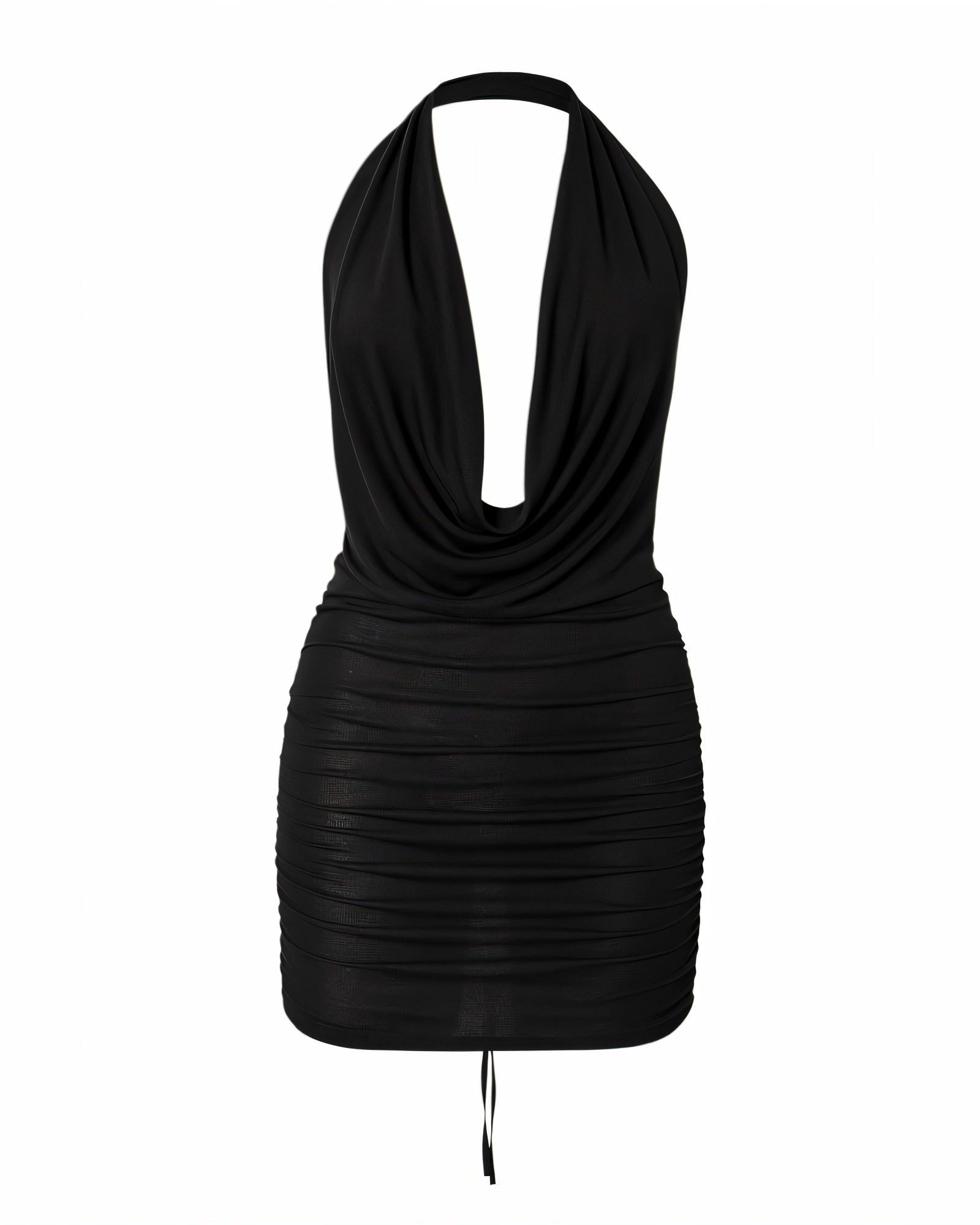 PERTINE Cowl Neck Mesh Mini Dress