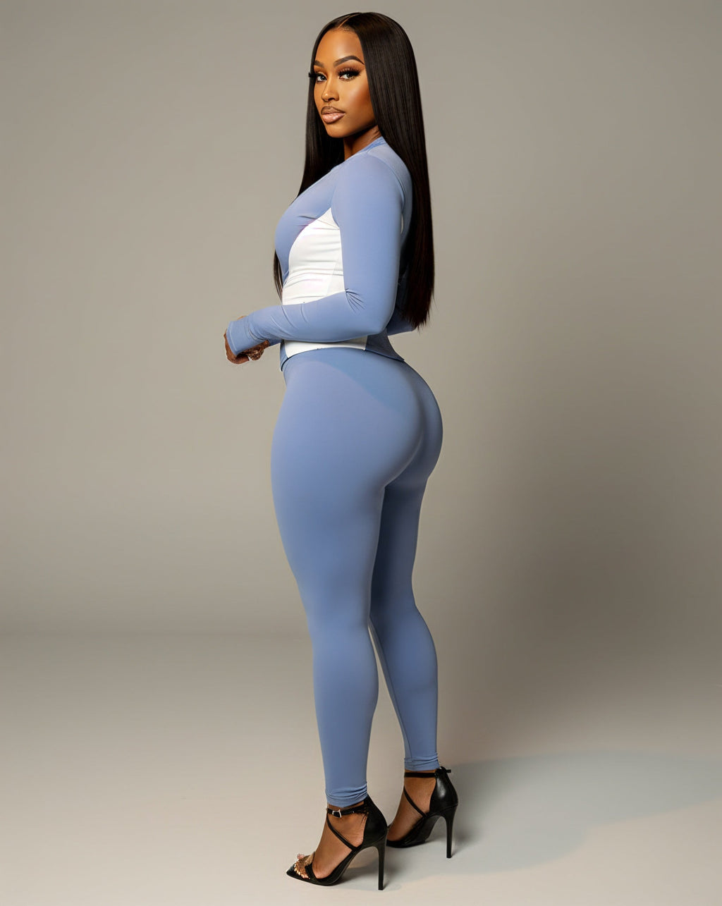 KAYLINA Contrast Zip-Up Top & Leggings Set
