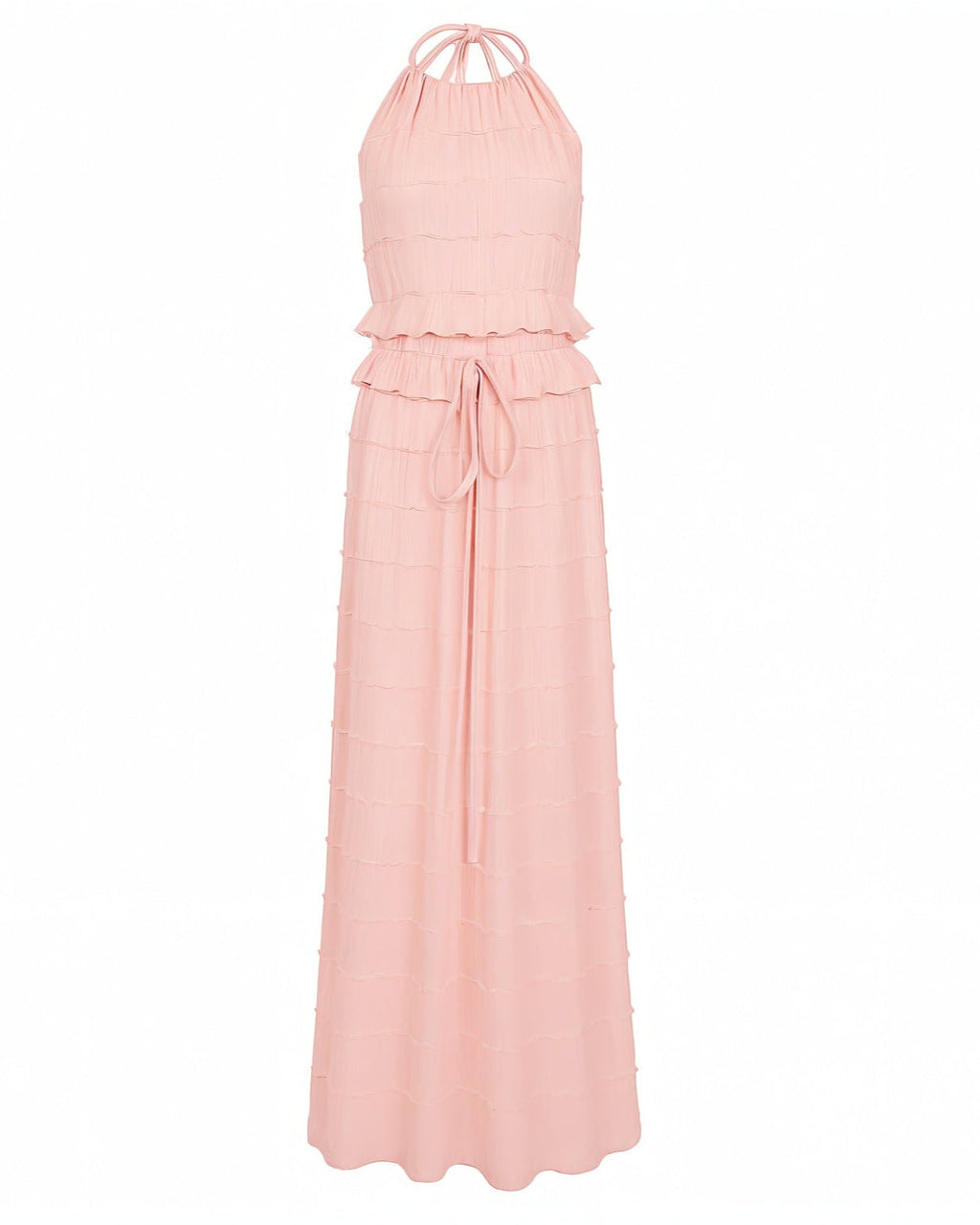 CHRISTINE Sheer Ruched Halter Top and Maxi Skirt Set