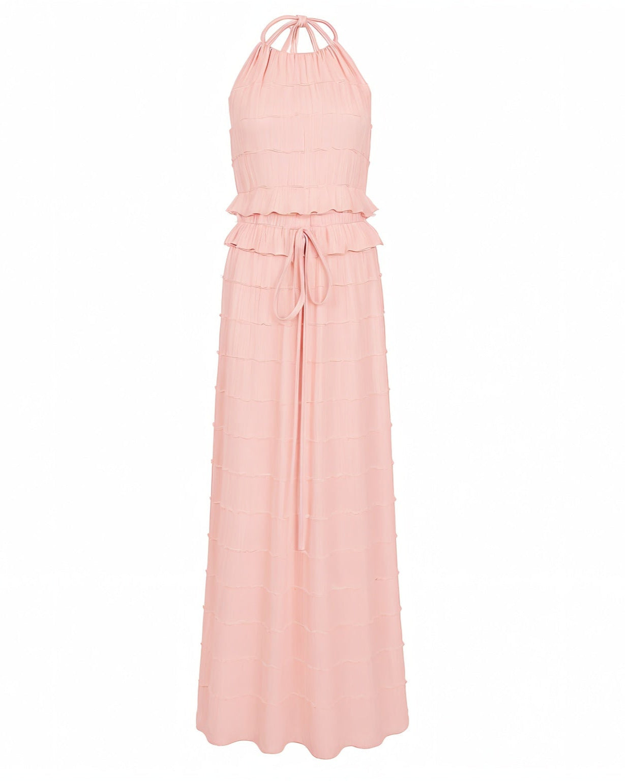 CHRISTINE Sheer Ruched Halter Top and Maxi Skirt Set