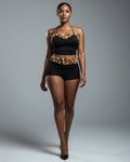 JENNY Leopard Fur Trim Top & Shorts Set