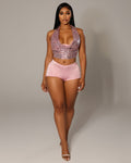 KELIA Sequin Halter Top & Satin Short Set