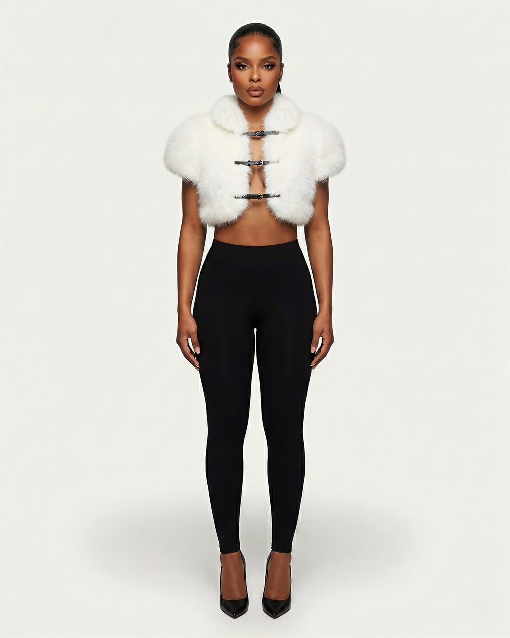 QUELLA Faux-Fur Buckle-Front Cropped Vest