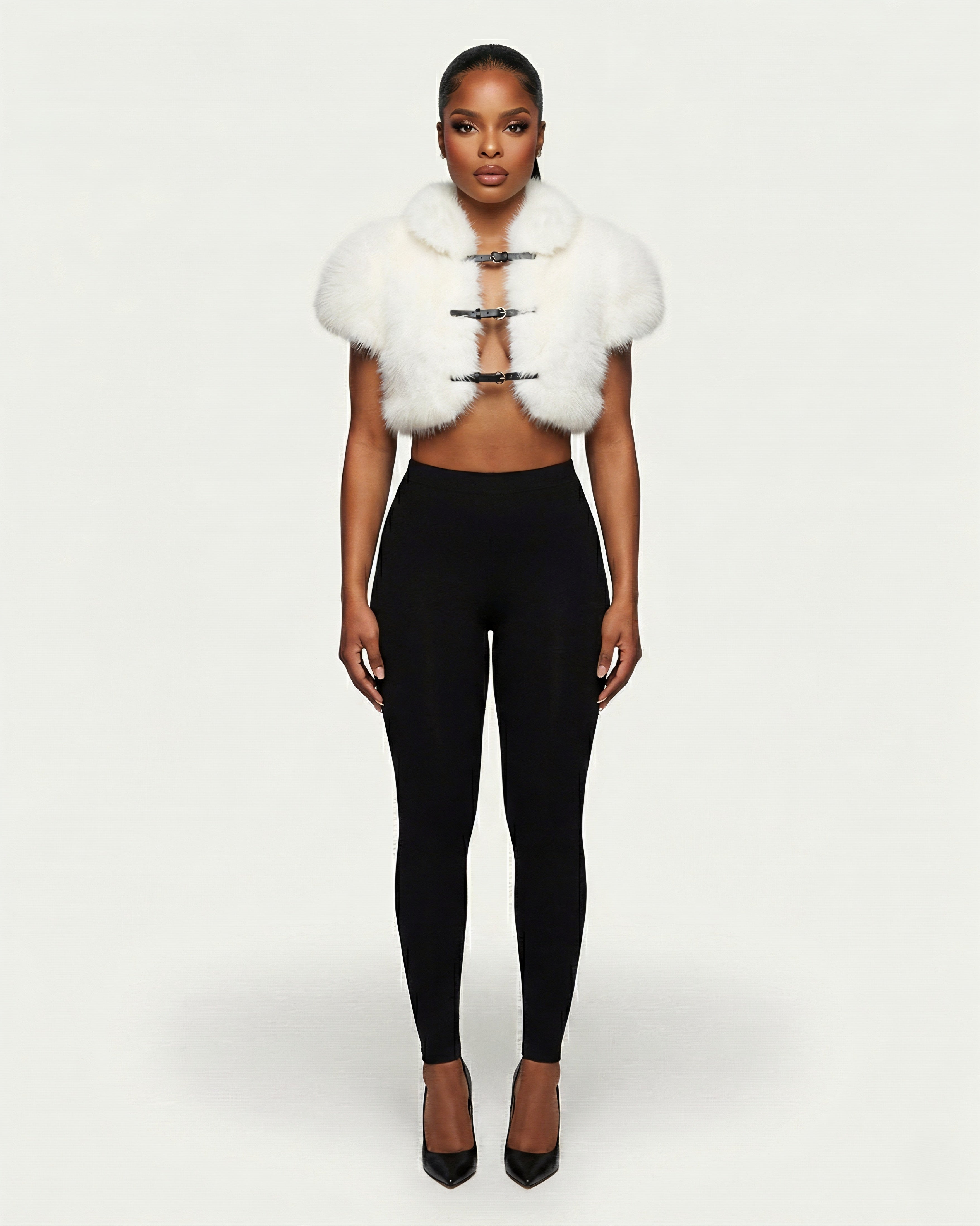 QUELLA Faux-Fur Buckle-Front Cropped Vest