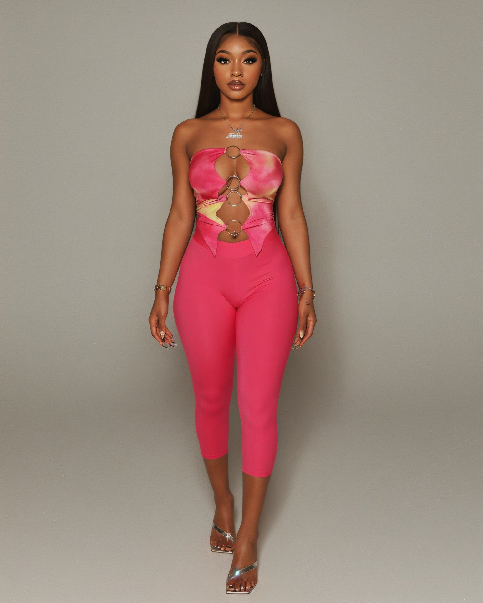 ELLIE Strapless Ring Detail Top & Capri Pants
