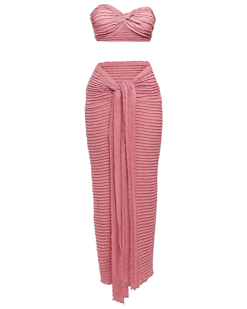 AETHERIA Textured Bandeau Top & Drape Skirt Set