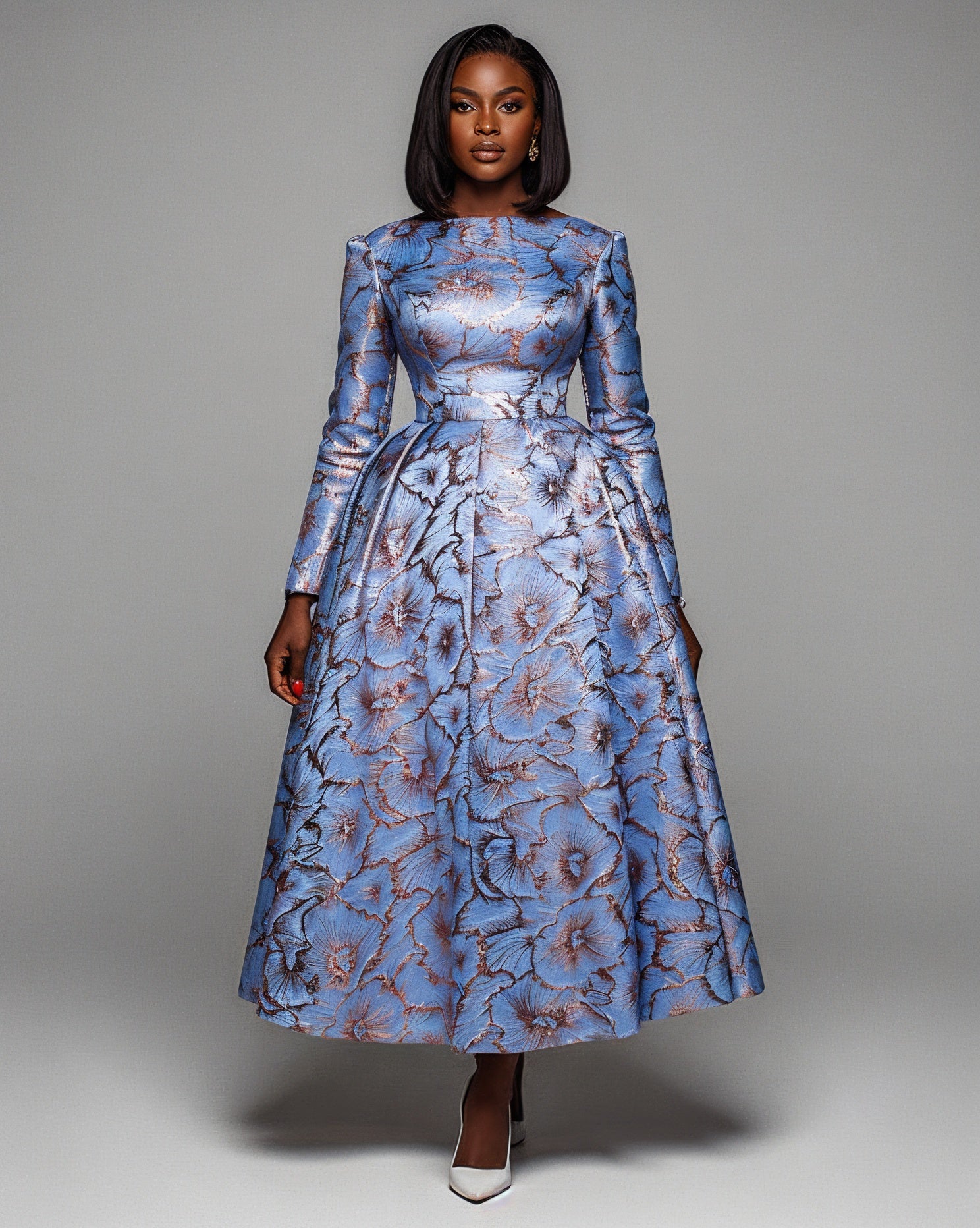 MINNA Long Sleeve Pleated Midi Dress
