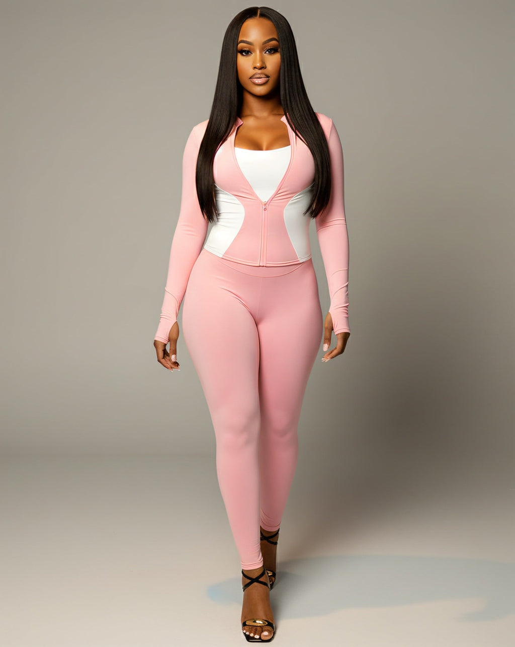 KAYLINA Contrast Zip-Up Top & Leggings Set