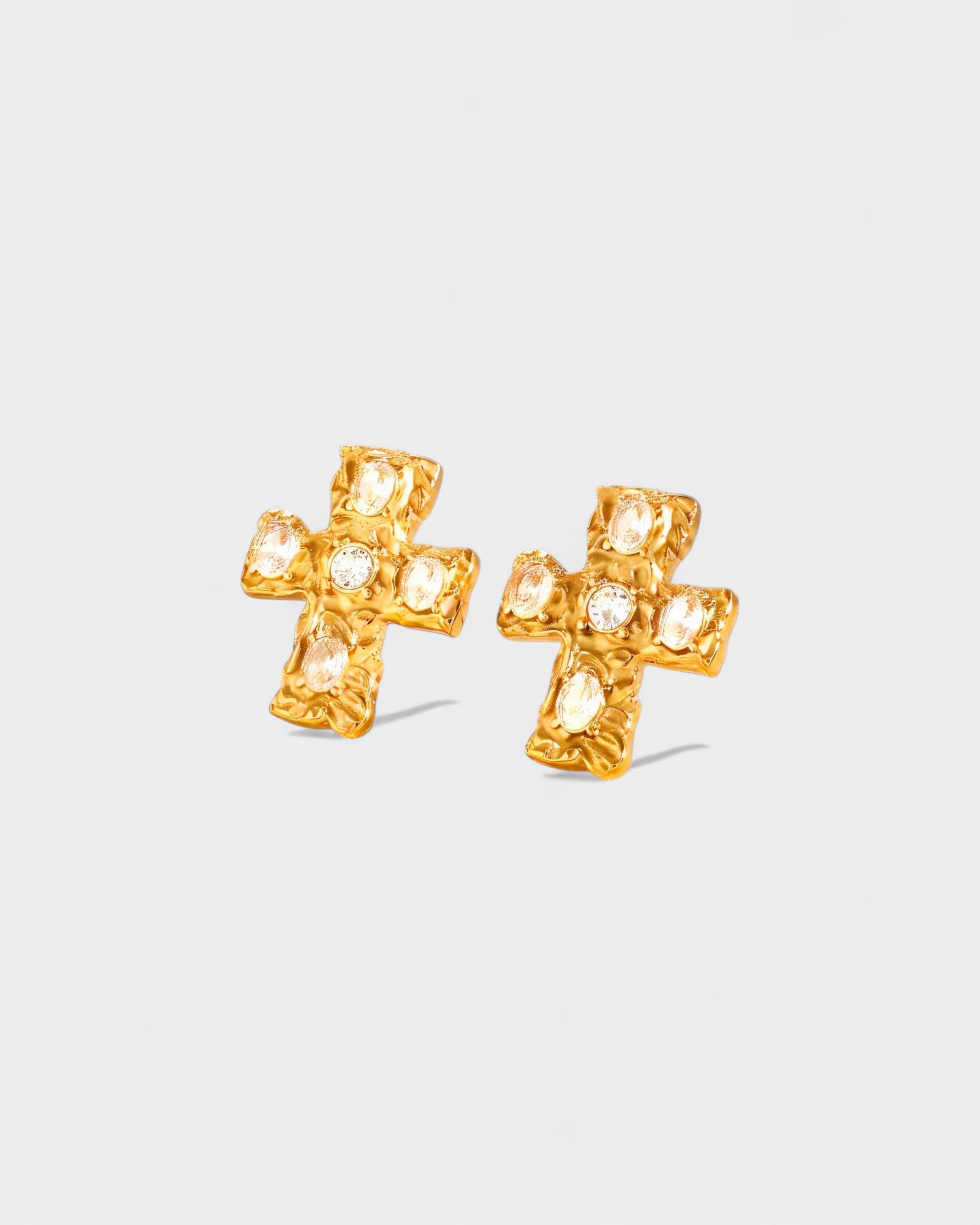 Multi-Stone Cross Stud Earrings