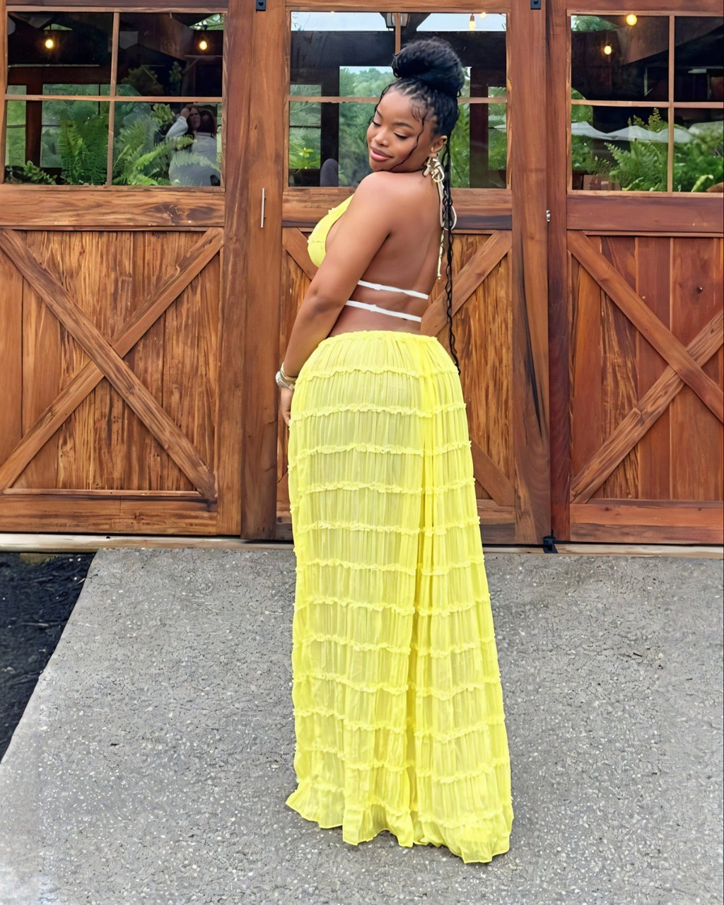 CHRISTINE Sheer Ruched Halter Top and Maxi Skirt Set