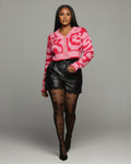 JAYA Cropped Abstract Print Knit Cardigan