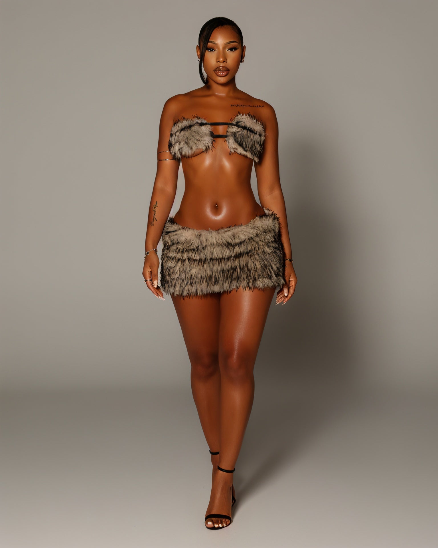 KANYA Faux-Fur Bandeau Top & Mini Skirt Set